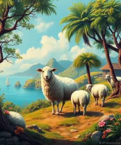 Vintage Island Sheep Oasis Paint By Numbers