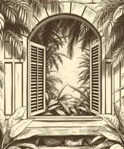 Vintage Louvered Jungle Sketch Paint By Numbers