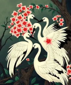 Vintage Okinawa Orchid Cranes Paint By Numbers