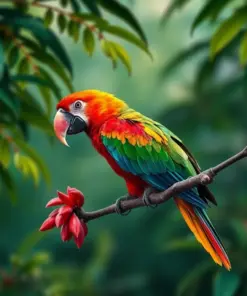 Vintage Papaya Branch Macaw Paint By Numbers