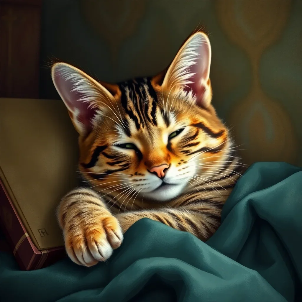 Vintage Scholar Tabby Slumber Paint By Numbers Kit completed