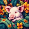 Vintage Tropical Piglet Slumber Paint by Numbers