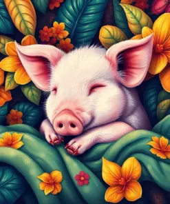 Vintage Tropical Piglet Slumber Paint by Numbers