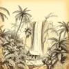 Vintage Tropical Waterfall Sketch Paint By Numbers