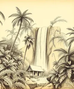 Vintage Tropical Waterfall Sketch Paint By Numbers