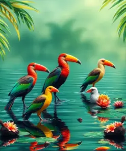 Wading Realistic Tropical Birds Paint By Numbers